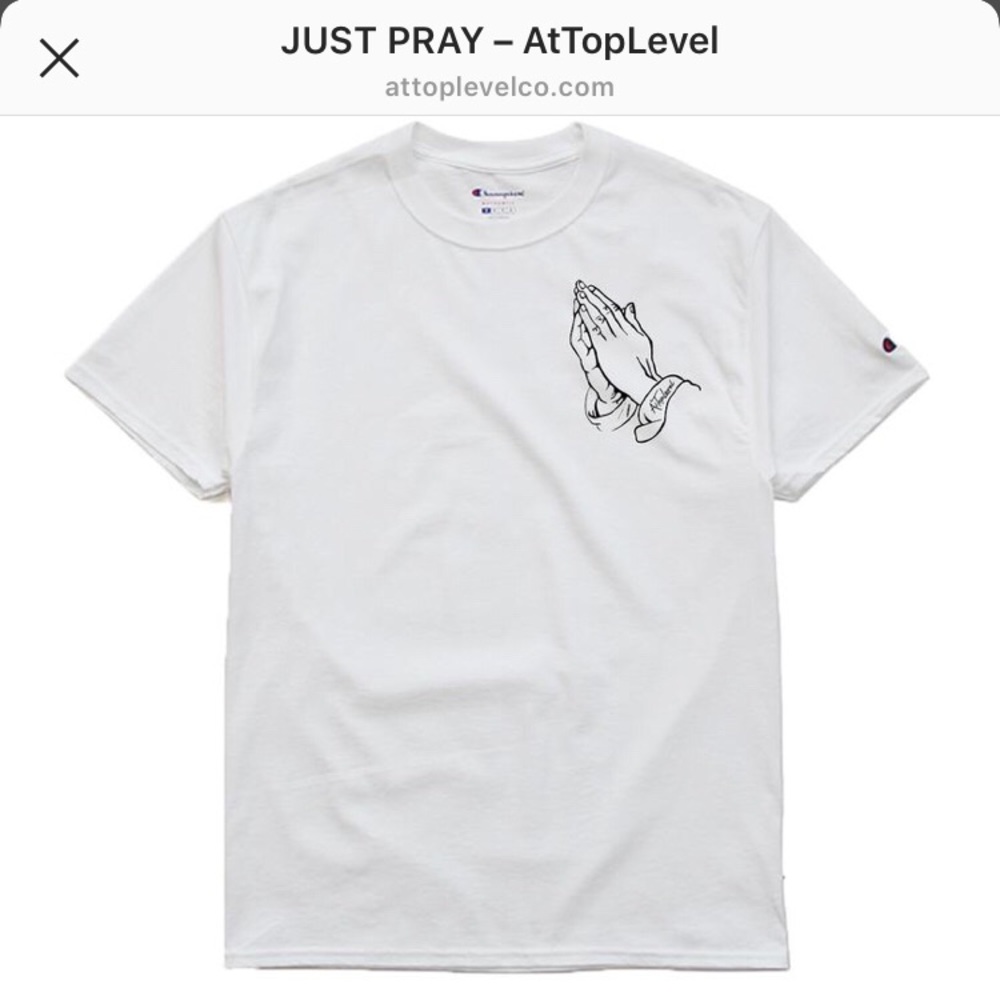 At top level just pray men’s T-shirts in white